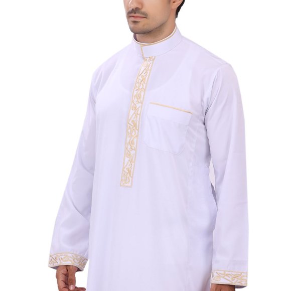 Men Arab thoub Dishdash Long Sleeve Thobe Islamic Robe Kaftan Abaya Dress - Picture 11 of 14